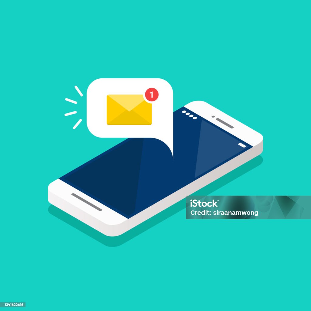 New email notification on the smartphone screen isometric. Vector illustration